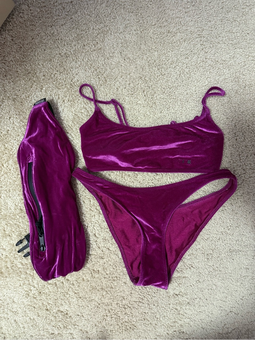 triangl swimwear Magenta Velvet Bikini Set